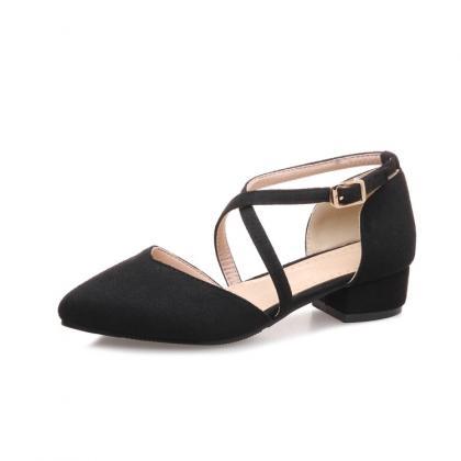 Women Suede Pointed Toe Hollow Out Block Heel..