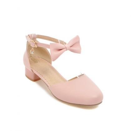 Women Round Toe Butterfly Knot Ankle Strap Hollow..