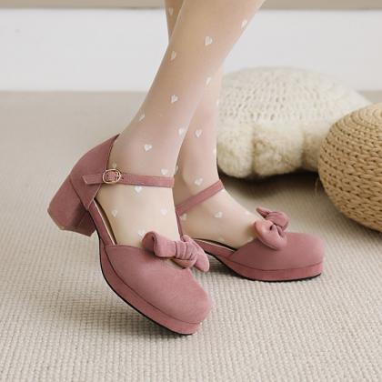 Women Lolita Suede Butterfly Knot Hollow Out Round..