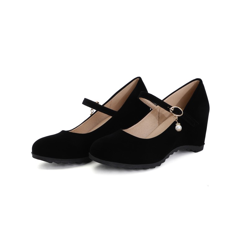 Women's Mary Jane Velvet Platform Wedge Heels Shoes Cklya