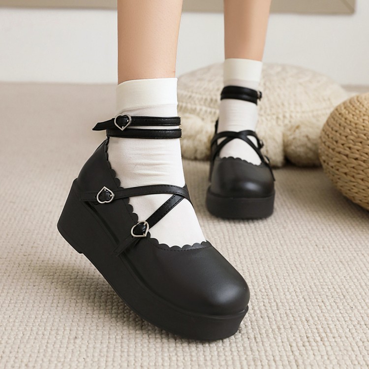 Women's Double Straps Platform Wedge Heels Shoes 0tl19