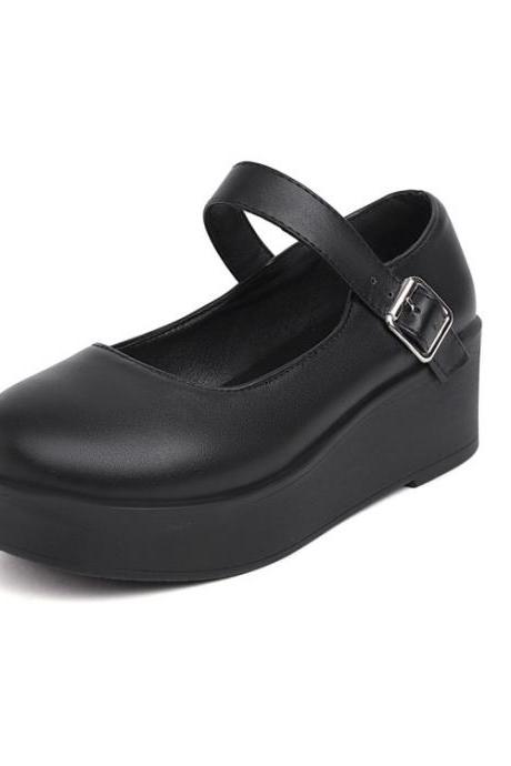 Women's Buckle Platform Wedge Heels Shoes HImut
