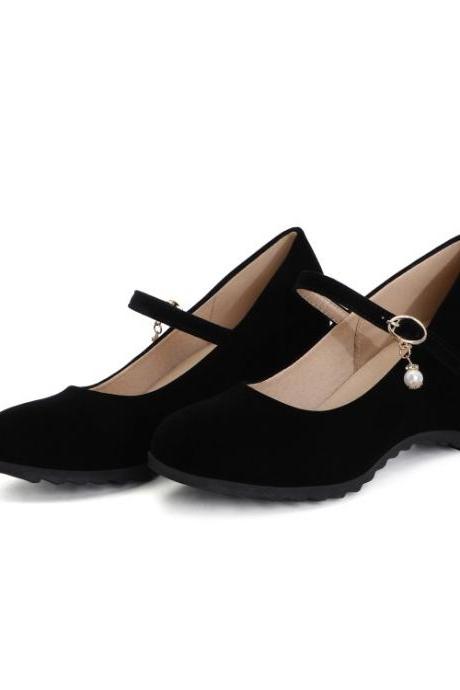 Women's Mary Jane Velvet Platform Wedge Heels Shoes Cklya
