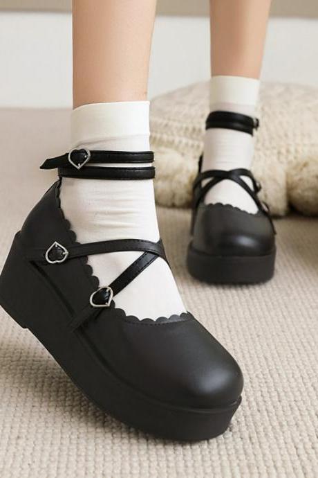 Women's Double Straps Platform Wedge Heels Shoes 0tl19