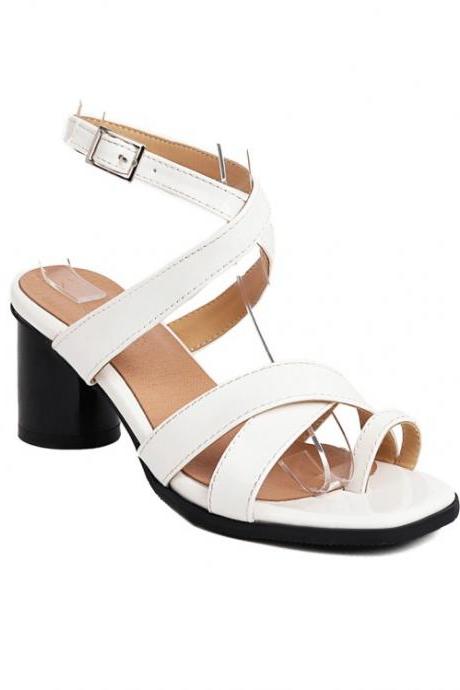Women Square Toe Patent Leather Block Heels Sandals Dv7b8