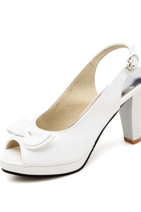 Women Solid Color Peep Toe Butterfly Knot Platform High Heel Slingback Sandals VeRc2