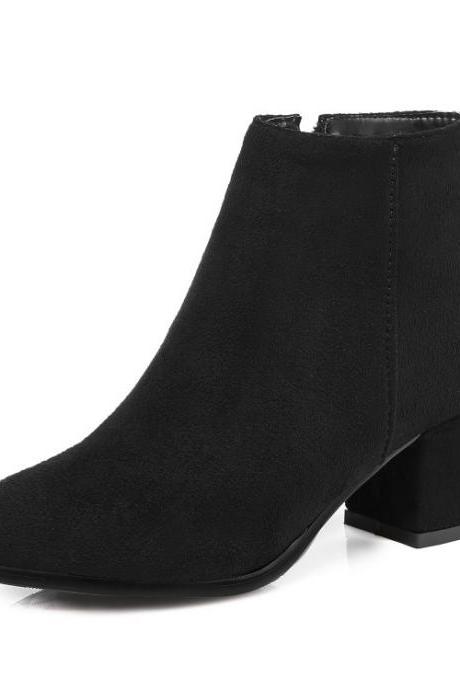 Women Suede Zipper High Heels Short Boots E2DqA